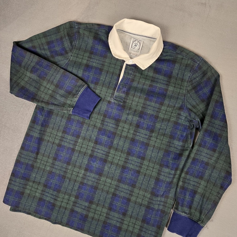Lands‎ End Rugby Shirt Mens XL Evergreen Blackwatch Plaid Indian Cotton Preppy
